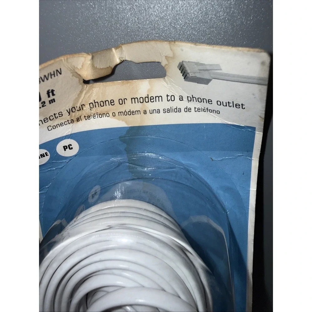 RCA - 50 Ft Phone Line Cord (White) TP443WHN - NEW & Sealed Package Has Damage